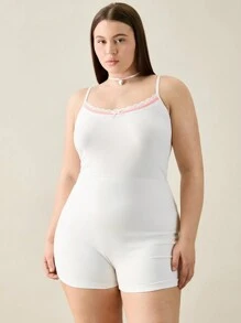 Forever 21 Plus Size Women Summer Lace Trim Tight Jumpsuit With Spaghetti Straps - White - View 1