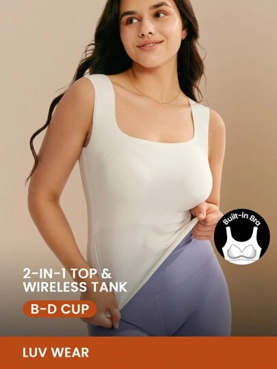 LUVLETTE Conjunto de ropa interior deportiva blanca Dream Curve 2ndSkin con sujetador integrado inalámbrico y sin costuras, 2 en 1, para entrenamiento básico, también adecuado para adolescentes, jóvenes y niñas, camiseta de tirantes cómoda y sin sujetador