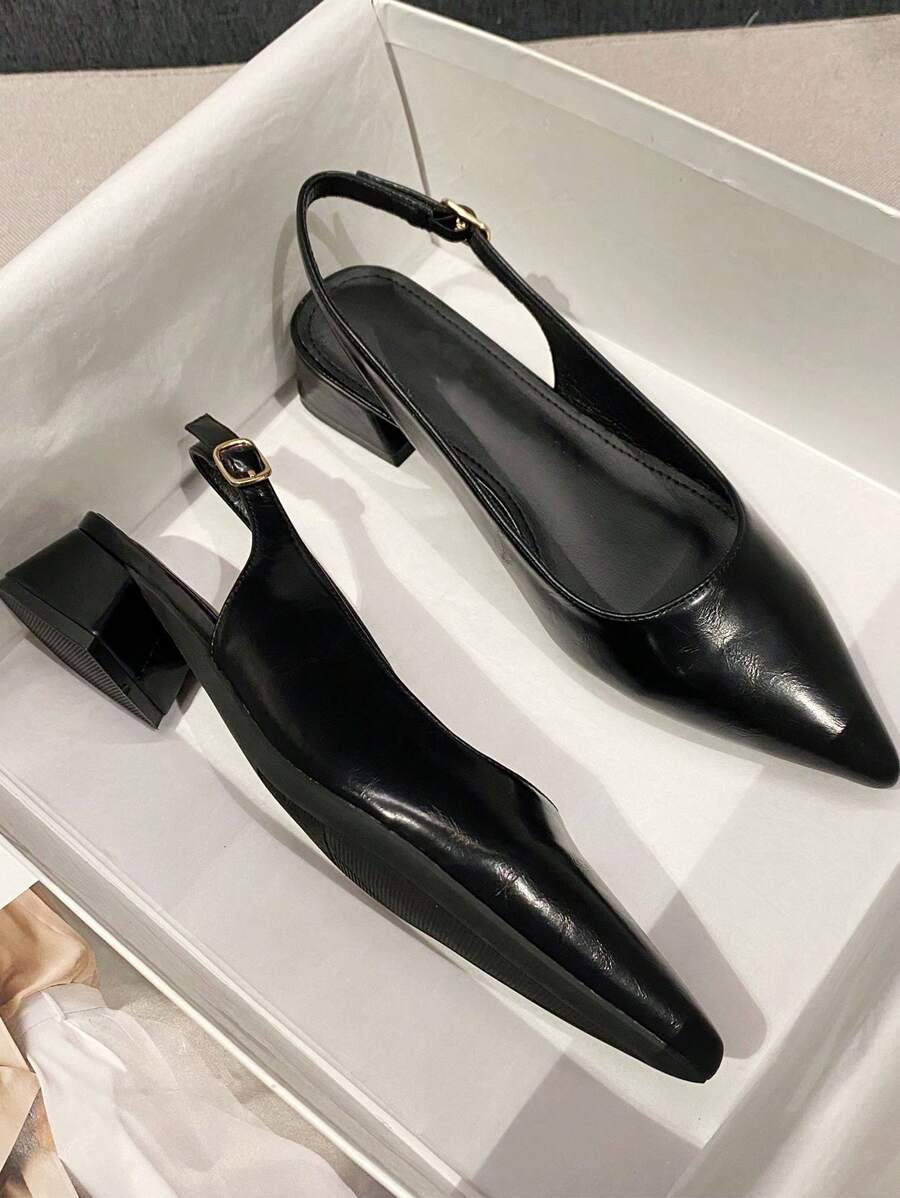 2025 Autumn Fashionable And Simple Style Gold Cracking Pattern Rough Heel Shoes For Women, 3cm Comfortable Heeled Sandals Valentines - Black - View 1