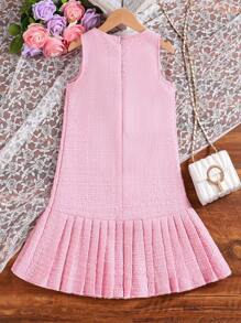 SHEIN Rochie elegantă fără mâneci, cu buzunare decorative, plisată, pentru fete preadolescente