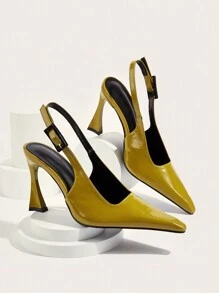 Thanh lịch và gợi cảm đám cưới/tiệc màu xanh đậm bơm đế có mũi nhọn và dây đeo mỏng dành cho nữ - màu xanh lá - Xem 1