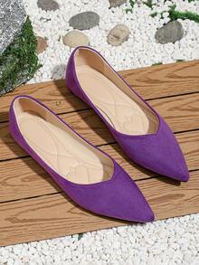 Women Blue Suede Flat Shoes With Low Vamp, Soft Sole, Pointed Toe, Suitable For Four Seasons, Work, Commuting, And Office - Purple - View 3