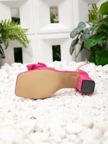 Giày sandal cao gót đế dày thắt nơ thời trang dành cho nữ, thích hợp cho lễ tình nhân và trang phục mùa xuân hè. - Màu Hồng Tươi - Xem 5