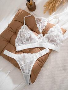 Lãng mạn Loạt Lưới thêu Bras & Bộ quần lót 2 - trắng - Xem 3