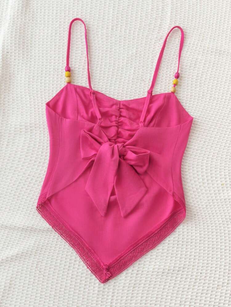 WYWH Women Holiday Pink Camisole Top With Back Tie Casual Camisole