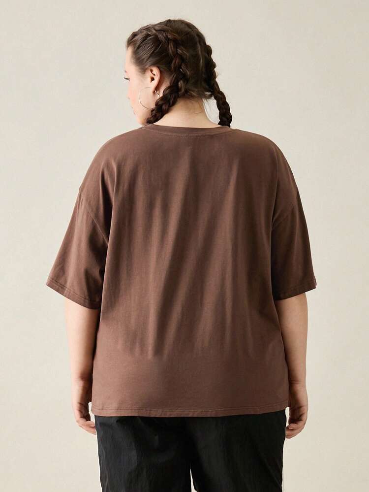 Plus Size Women Loose Fit Letter Print T-Shirt