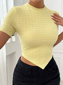 Zolique 女士T恤，帶有紋理下擺 - 綠色 - 查看 3