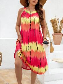 SHEIN LUNE 加大碼女士渲染印花無袖裙 - 彩色 - 查看 1