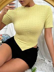 Zolique 女士T恤，帶有紋理下擺 - 綠色 - 查看 5