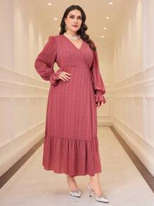 Modelyn Robe longue décontractée à encolure cache-cœur et évasée pour femmes grandes tailles, simple et chic. Vêtements arabes, robes de soirée longues - Rouge - Voir 8