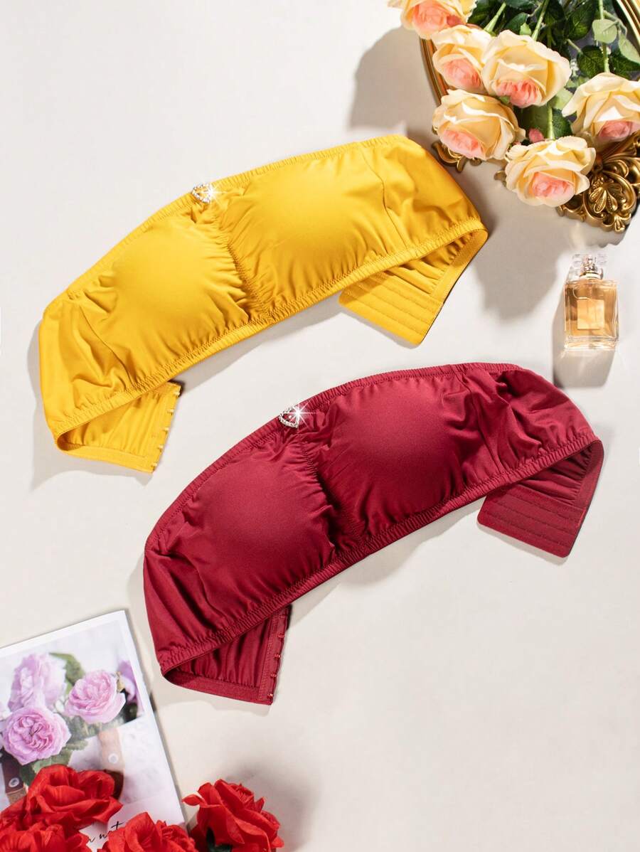 Plus Size Casual Plain Bandeau Bra Tube Bra Strapless Bra Two Pieces Set In Two Colors ,2 Pcs
