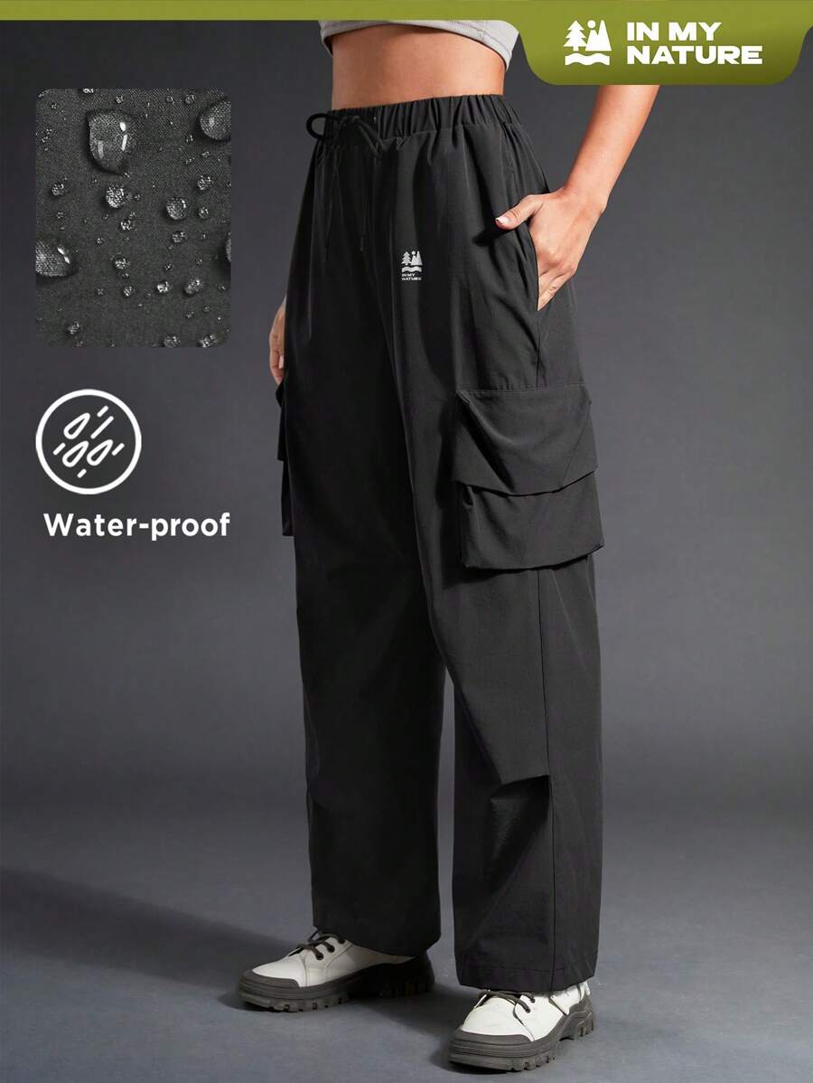 In My Nature 女士戶外防水防濺反光標識印花多口袋彈性腰帶時尚遠足長褲帶可調節腰圍 - 棕色 - 查看 1