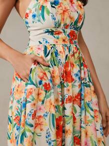 Anewsta Damen florales Kleid mit Taillenzug trägerlos für romantischen Urlaub Maxi Damen Outfit