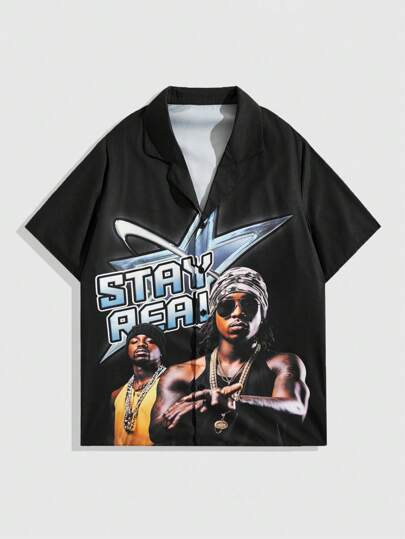 Street Life Maglietta casual estiva da uomo a maniche corte con stampa di ritratto e lettere