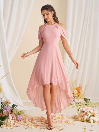 SHEIN Belle Robe de demoiselle d\"honneur avec encolure asymétrique et ourlet asymétrique élégant et simple