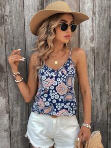 SHEIN LUNE Women Vacation Style Curved Hem Cami Top With Paisley Print - Multicolor - View 5