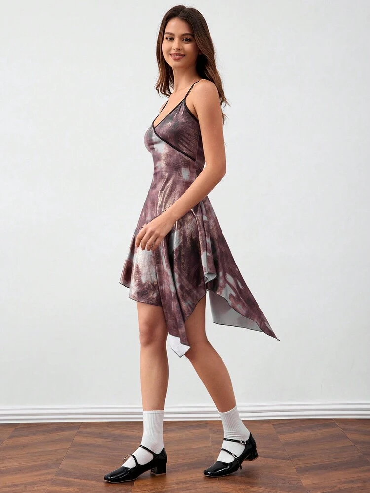 Ladies" Random Printed Pleated Cami Dress