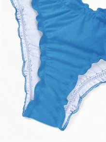 Swim Basics Women Summer Beach Solid Bikini Bottom With Frill Trim And Ruched Design For Vacation - Baby Blue - View 7