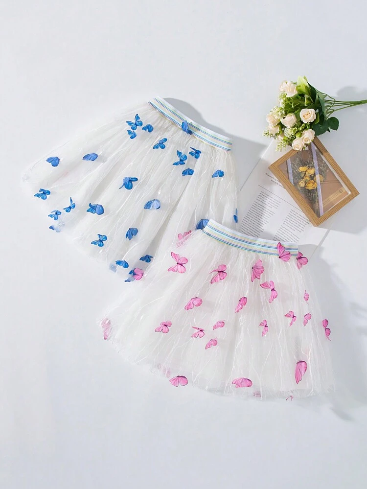 Young Girl 1pc Cute Butterfly Mesh Skirt