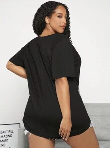 SHEIN CURVE+ Plus Size Round Neck Color Block Summer T-Shirt