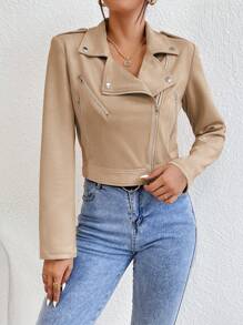 RosyDaze Chaqueta de manga larga con cuello de solapa sólido de color para mujeres