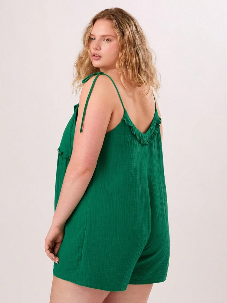 Plus Size Women Summer Holiday Seaside Solid Color Spaghetti Strap Jumpsuit