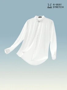 AKNOTIC Business Casual 易護理男款緊身純色長袖針織襯衫 - 白色 - 查看 2