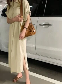 DAZY Striped Shirt Dress Without Belt Sundress,Fall Dress Long Sleeve Dress - Apricot - View 6