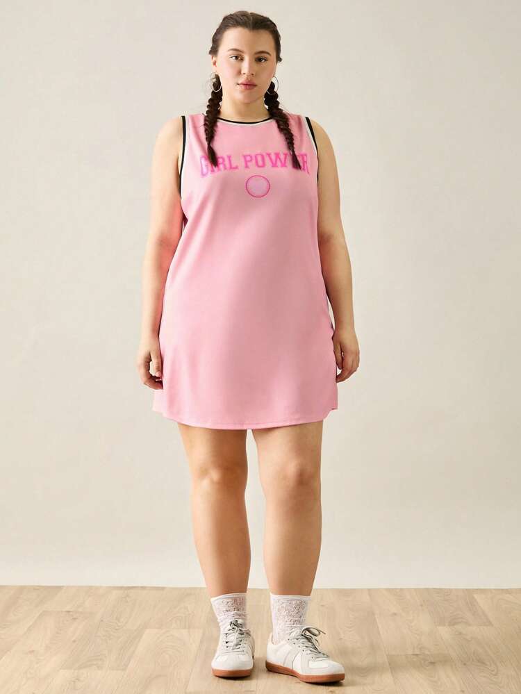 Sporty Girl Pattern Plus Size Tank Dress
