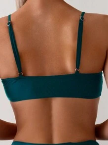 SHEIN Swim 女性夏季海灘純色假日基礎比基尼上衣 - 水鴨藍 - 查看 2