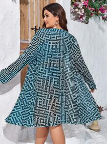 Swim Lushoire Summer Beach Plus Size Women Geometric Pattern Printed Bikini Set 3 Pieces Set - Multicolor - View 2