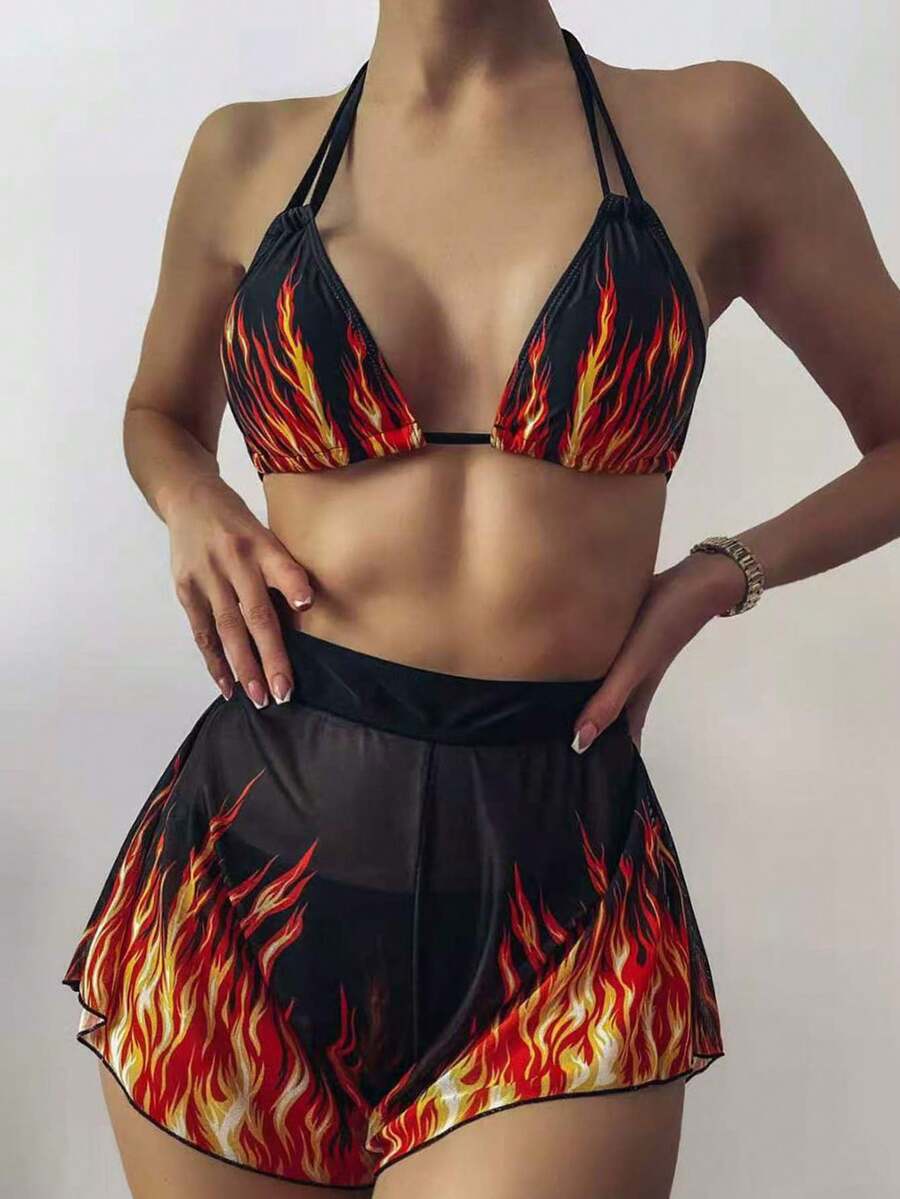 Bộ Bikini Nữ 3 Mảnh In Hình Định Vị Đi Biển Mùa Hè - Nhiều màu - Xem 1