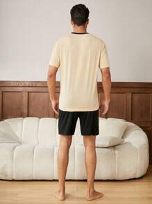 男士字樣和咖啡印花睡衣套裝 - 彩色 - 查看 2