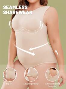 Women Plus Size Seamless Abdomen Support Butt Lifting U-Back Shapewear Bodysuit