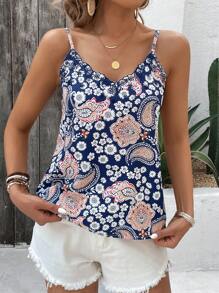 SHEIN LUNE Women Vacation Style Curved Hem Cami Top With Paisley Print - Multicolor - View 3