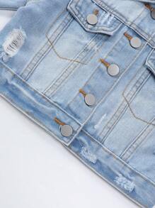 SHEIN Elladie kids Young Girl Ripped Flap Pocket Denim Jacket, School, Campus, College