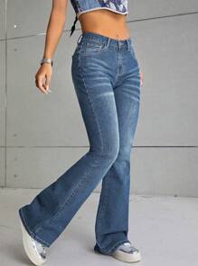 SHEIN EZwear Women Solid Color Simple Daily Jeans - Dark Wash - View 5