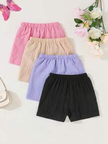 SHEIN Vintaside Kids 年輕少女夏季時尚可愛的四件套蝴蝶結設計運動短褲 - 彩色 - 查看 2