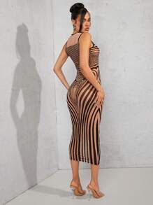 Hauture Striped Print Mesh Bodycon Dress, Minimalist And Fashionable, Suitable For Summer - Multicolor - View 3