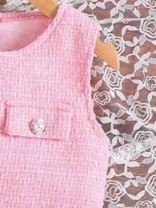 SHEIN Rochie elegantă fără mâneci, cu buzunare decorative, plisată, pentru fete preadolescente