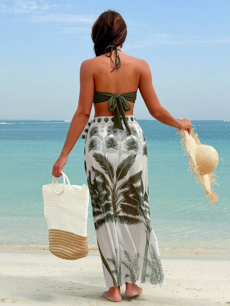 SHEIN Swim Vcay Conjunto de Maiô Bikini Halter estampado para mulheres