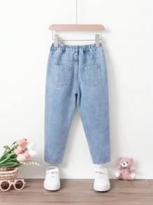 Jeans bordados con flores y letras lindas para niñas jóvenes - Lavado ligero - Ver 2