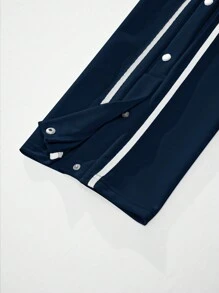 Manfinity Homme Men Loose Sweatpants With Contrast Tape, Button Side And Drawstring Waist - Navy Blue - View 6