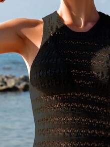 Swim Vcay Summer Beach Women's Fashionable Solid Color Backless Tank Top - Black - View 3