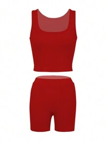 SHEIN Damski Jednolity kolor Kwadratowy Dekolt Tank Top I Zestaw majtek