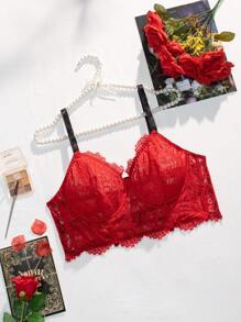 Reggiseno con ferretto sexy taglie forti in pizzo con schiena scoperta - Rosso - Visualizzare 4