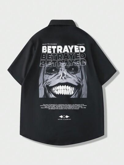 Anime Chemise à graphique de slogan et de figure pour hommes, école