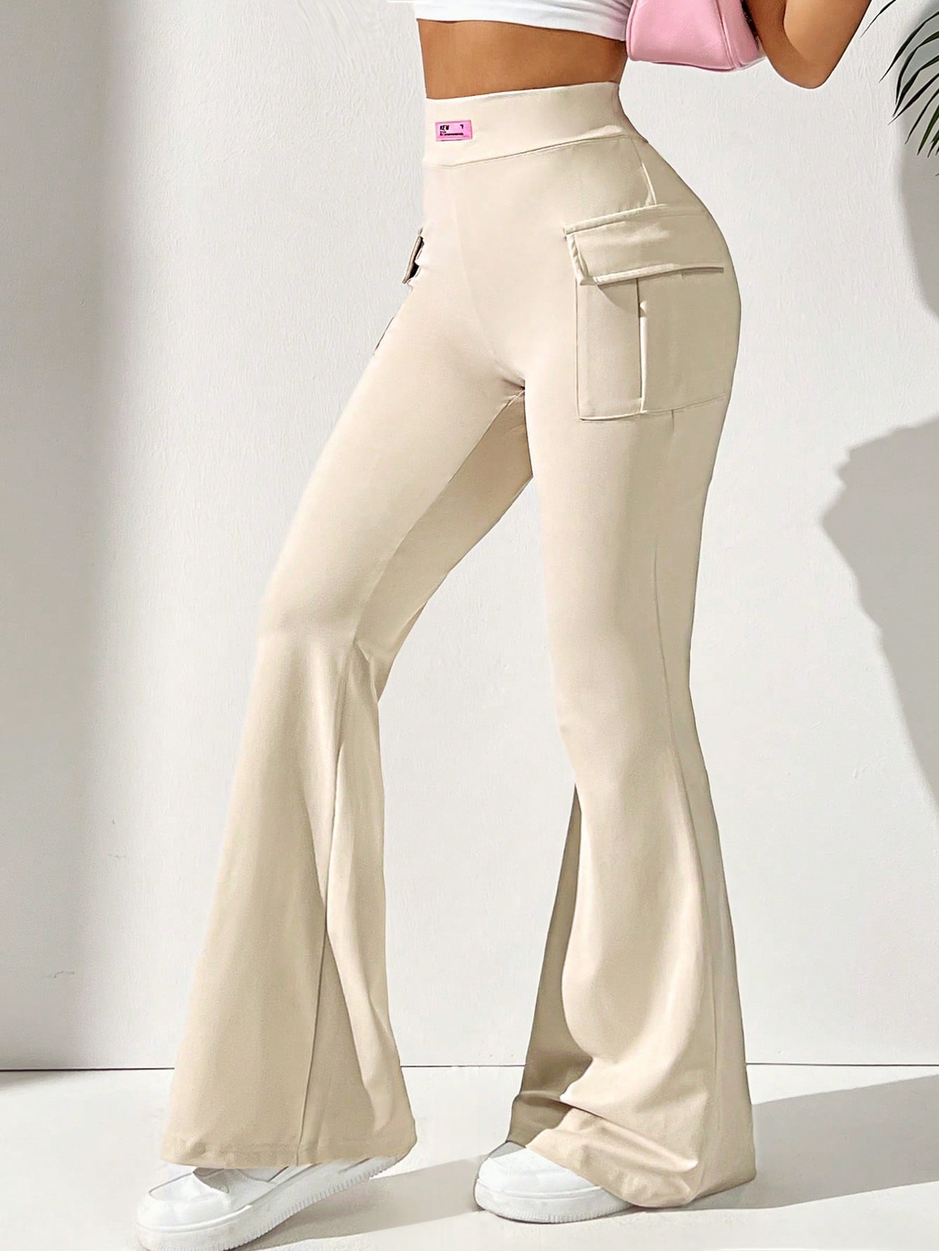 SHEIN EZwear سروال نسائي قطني مضلع عريض مع جيوب ،...