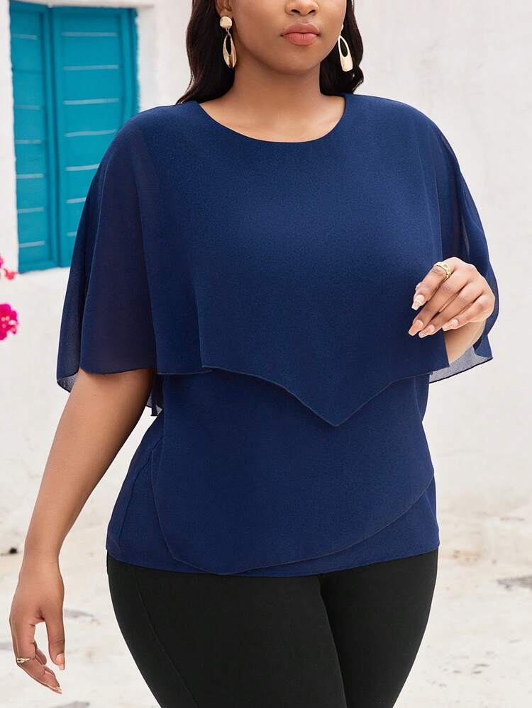 Plus Size Round Neck Solid Color Casual Batwing Sleeve Shirt Summer Clothes