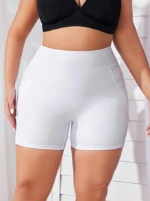 Swim SPRTY Shorts de Praia Tamanho Grande Cor Sólida com Bolsos, Parte Inferior de Biquíni - Branco - Ver 3